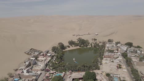 peru's huacachina oasis supports a small tourism industry in desert