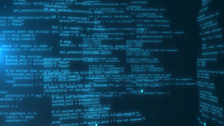 Software development process concept in a cyberspace programming code computer security malware or