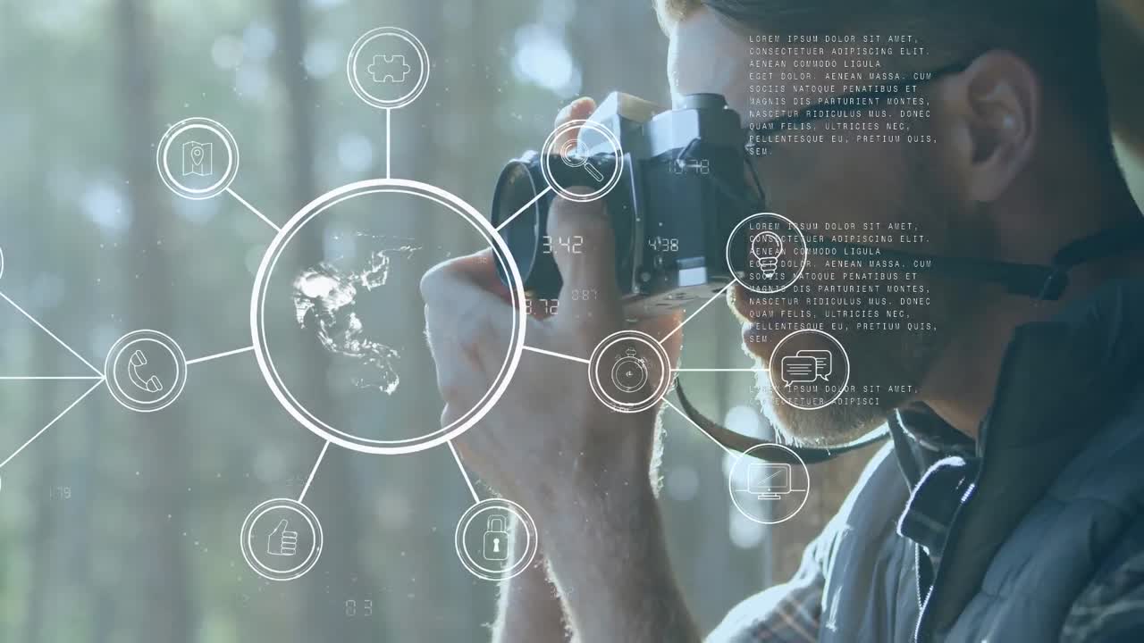 animación del globo y procesamiento de datos sobre el hombre caucásico usando una cámara
