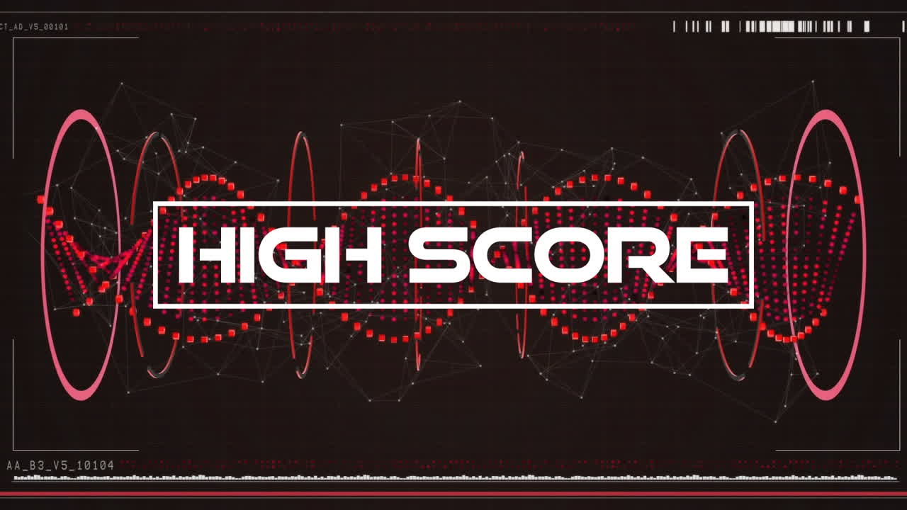 Animation of high score text over red spinning dna strand