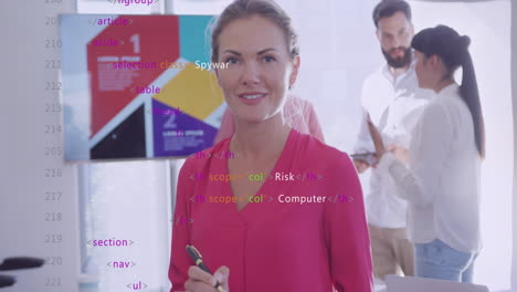 animación del procesamiento de datos sobre diversas personas de negocios en la oficina