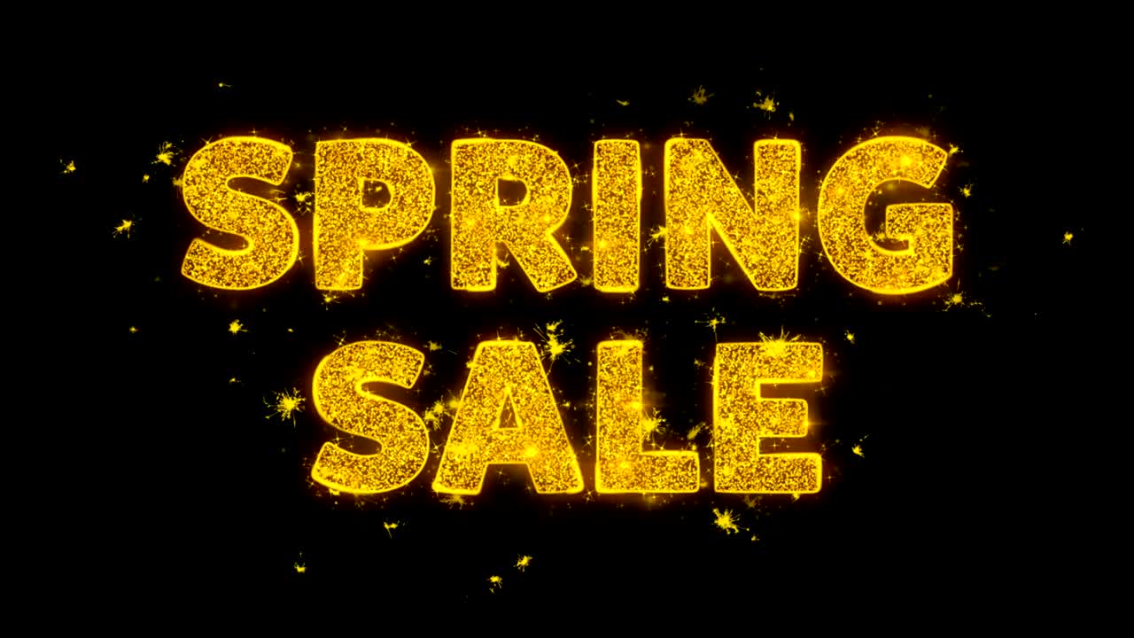 봄 판매 텍스트는 검은 바탕에 입자를 불꽃으로 만니다.