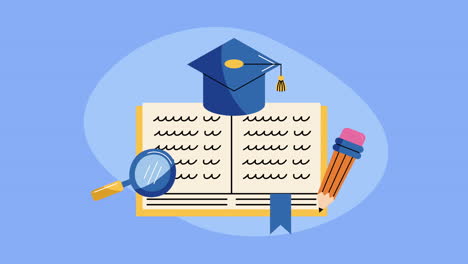 graduation hat with book animation
