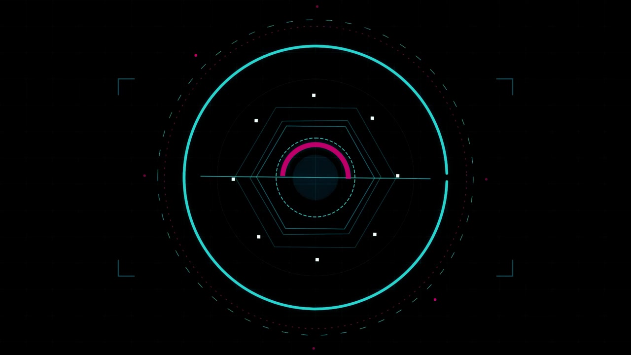 Futuristic Digital HUD Interface with Rotating Hexagonal Elements