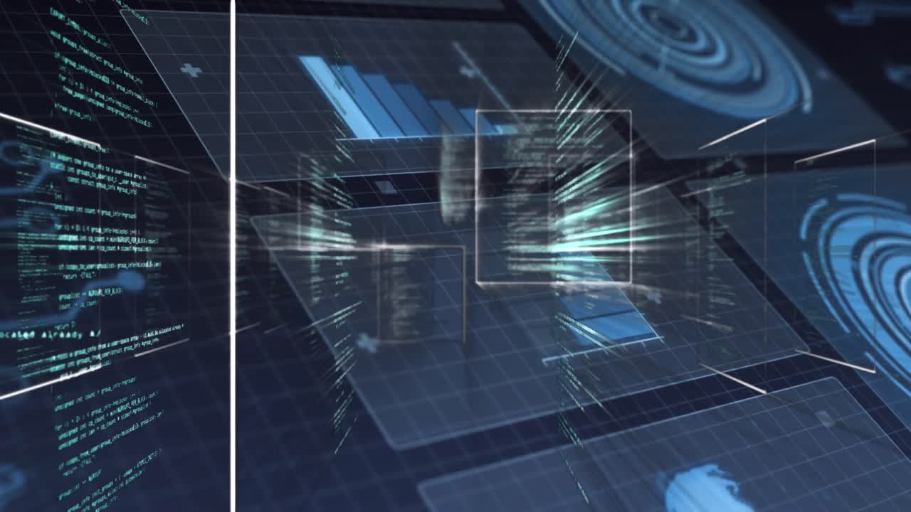 animación del círculo de procesamiento y los datos en el espacio digital.