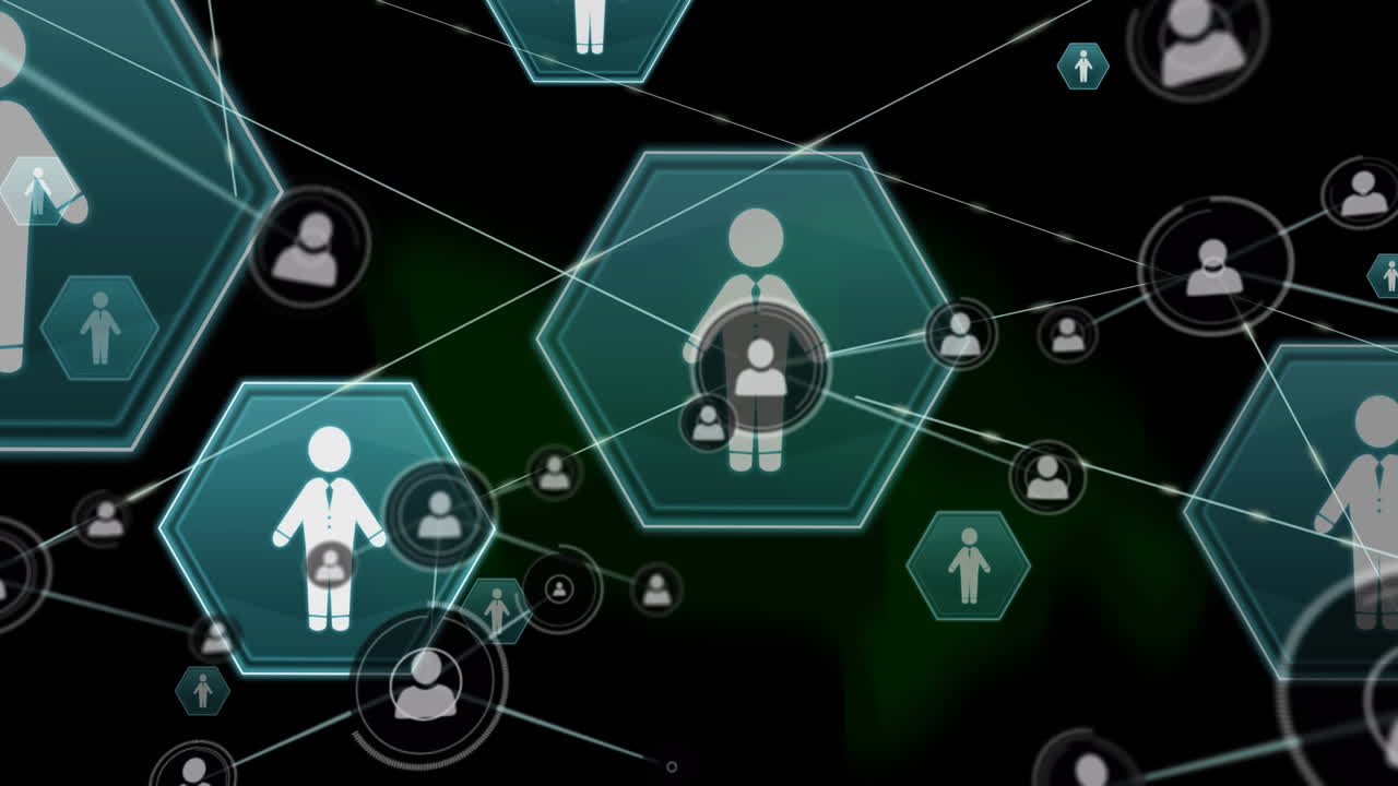 검은색 배경에서 사용자에 대한 연결 네트워크의 애니메이션