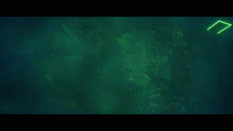 rocky landscape with huge green light portal structures