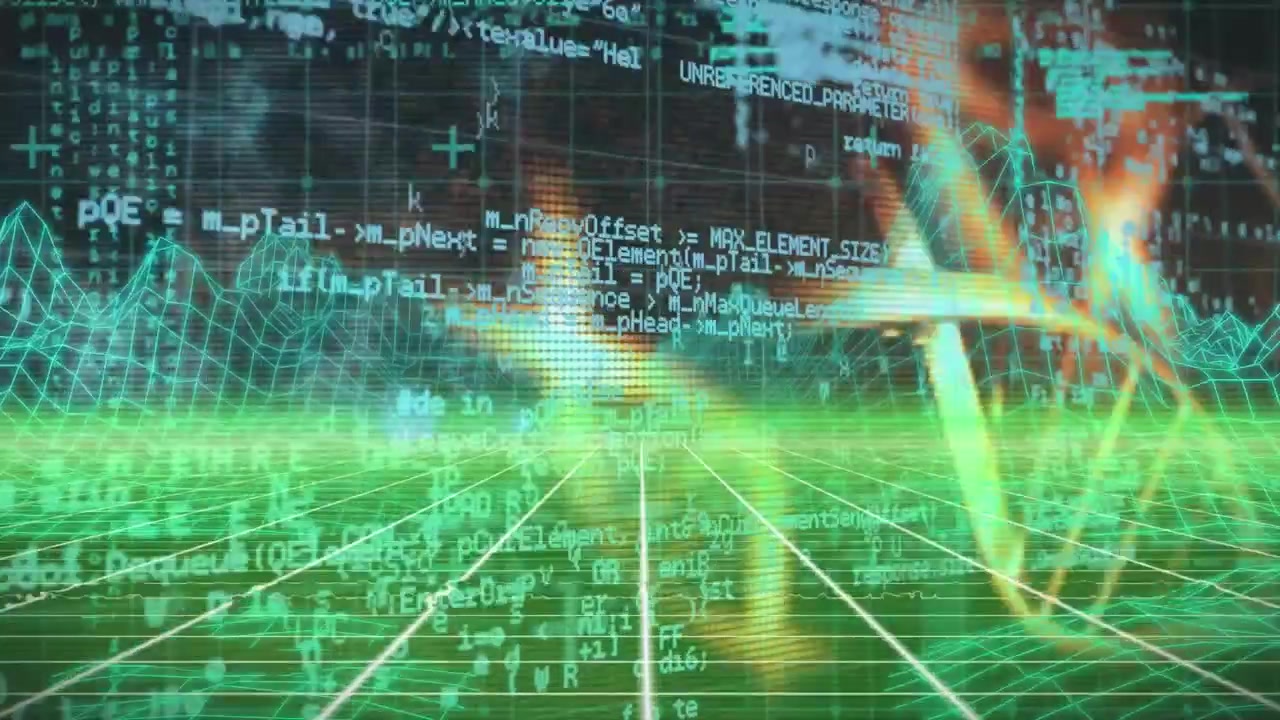 Animation of data processing, dna structures and metaverse structures over green grid network