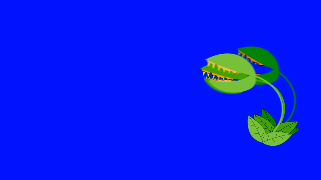 Cartoon Creepy Venus Fly Traps Attacking on a Blue Screen Background
