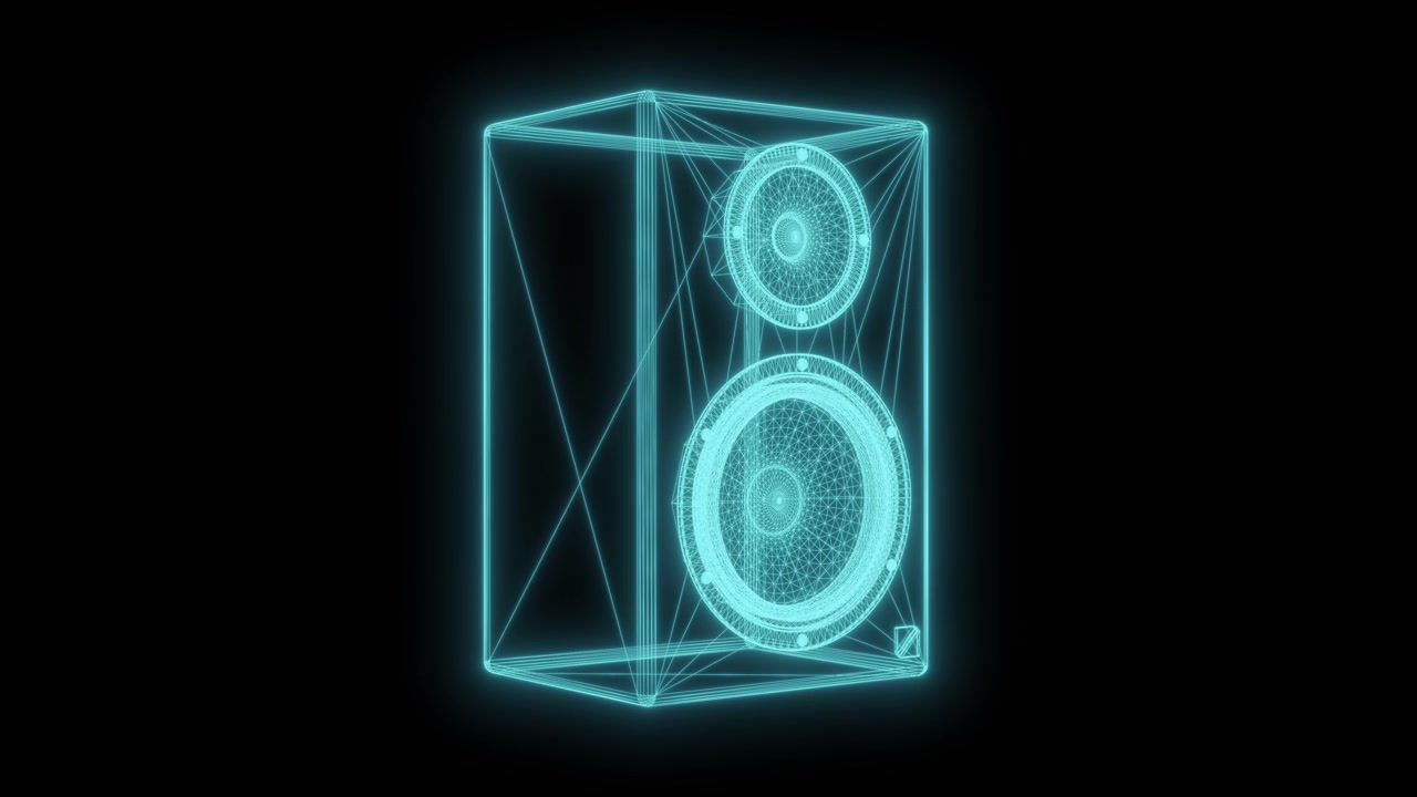 Rotating Wireframe 3D Model of a Studio Speaker