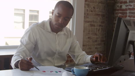 businessman working on computer in office shot on r3d