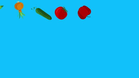 stop motion animation of cartoon flat vegetables blue screen chroma key