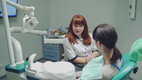 the woman came to see the dentist. happy patient and dentist concept. teeth care.