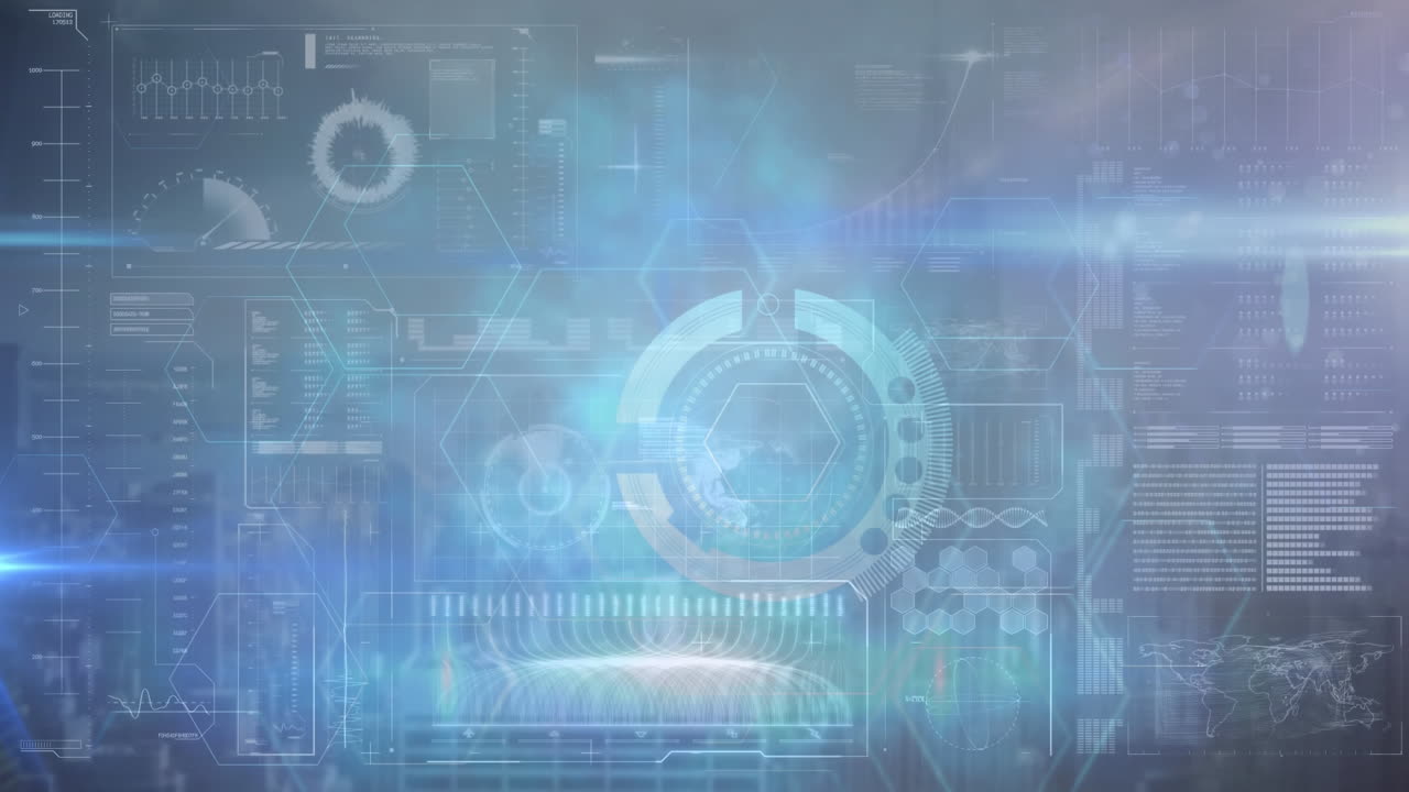 파란색 배경에 데이터 처리를 통해 범위 스캐닝의 애니메이션