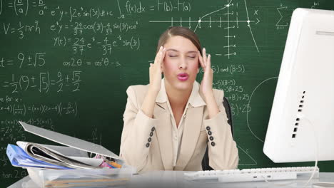 woman in front of moving maths on blackboard