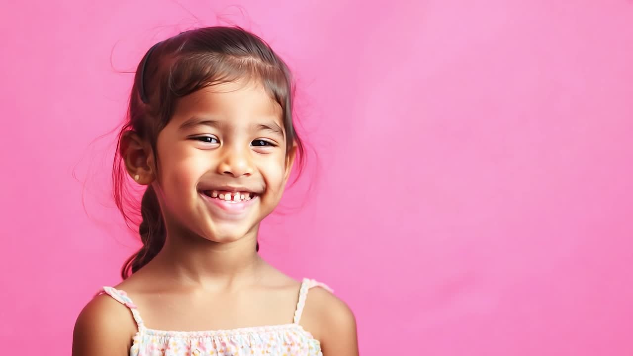 Una niña con una gran sonrisa, retrato de una niña feliz