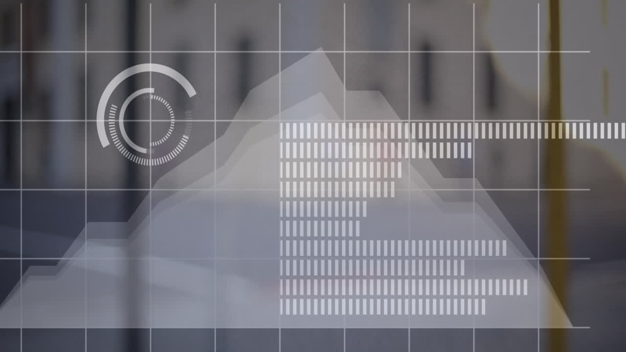 animación del procesamiento de datos estadísticos a través de la red de red contra personas que caminan por la calle