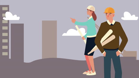 pareja de arquitectos en construcción personajes de animación