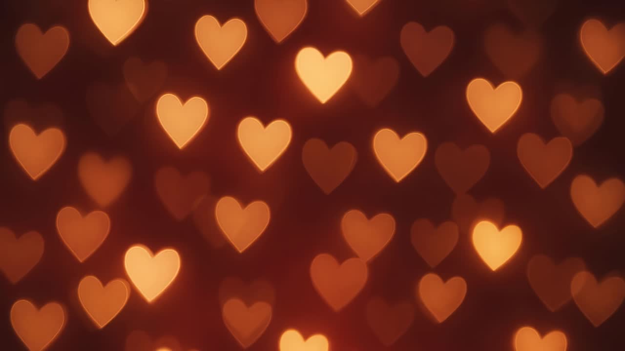 Romantic bokeh hearts in warm tones, captured from a straight angle, perfect for a love-themed