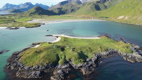 lofoten islands nature and beaches during summer in norway, scandinavia - 4k aerial reveal