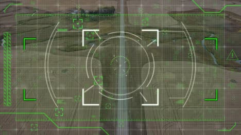 animation of scope scanning and data processing over road and landscape