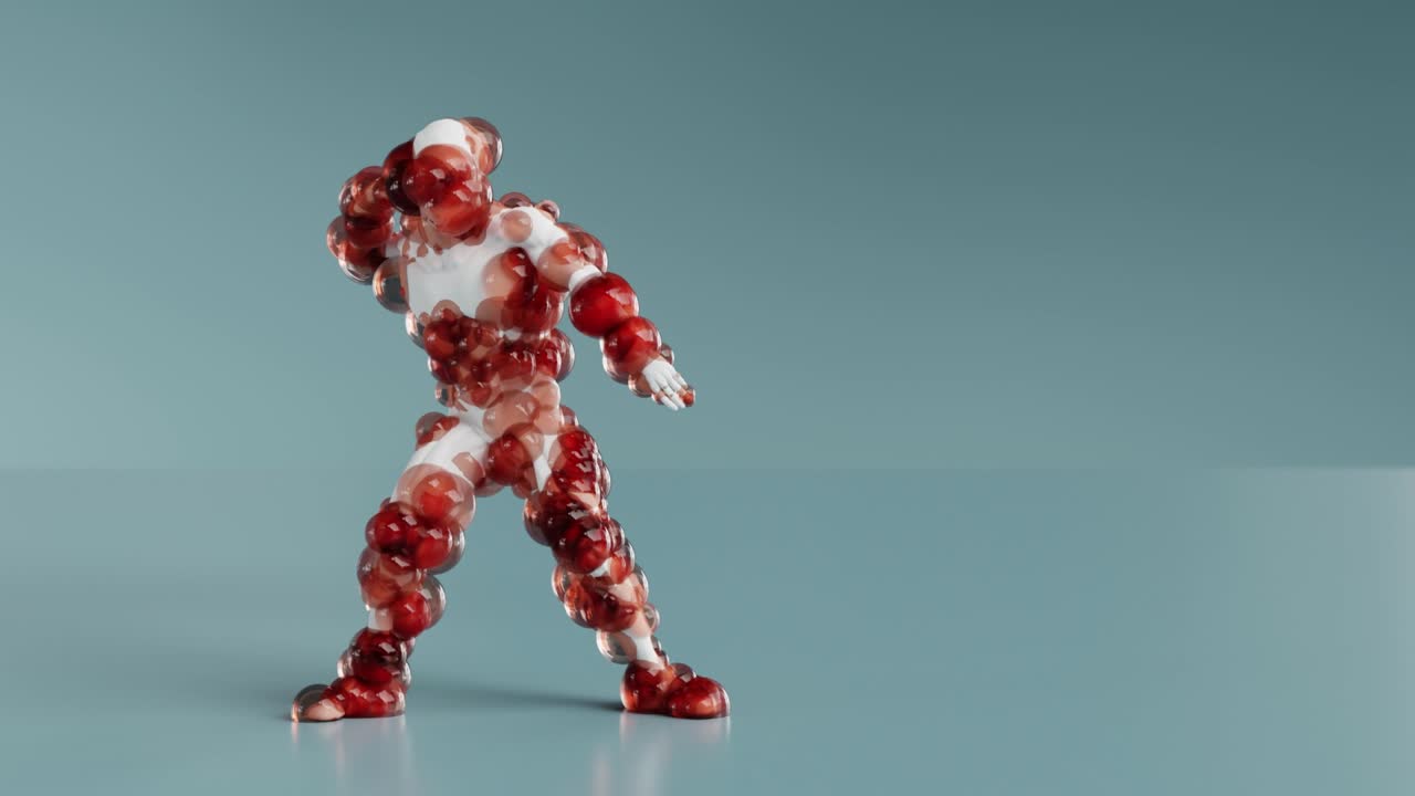 bolas monstruo bailando clip aislado. animación de bucle, baile de la casa, personaje espeluznante, renderizado en 3d. escabullirse.