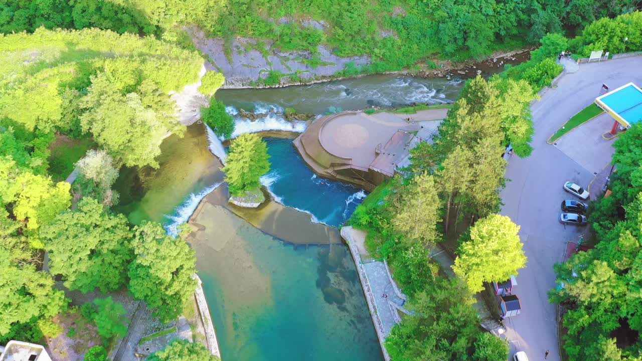 Overhead Drone Shot Of Provalije Waterfall in Osanjici, Bosnia and Herzegovina