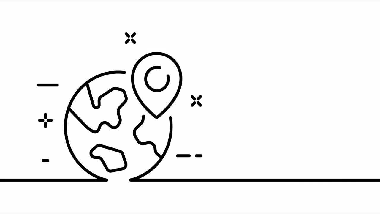 연속 라인 아트 드로잉 지리 위치, 단일 라인 드로잉, 고체 라인, 1 라인 라벨의 애니메이션, 지도 및 장소 검색, 비디오 4k