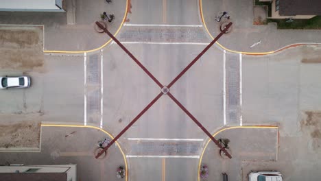 A-Top-Down-Architecture-Drone-Shot-of-the-Northern-Canadian-Landscape-a-Small-Rural-Town-Skiing-Fishing-Village-Main-Street-Arches-in-Asessippi-Community-in-Binscarth-Russell-Manitoba-Canada