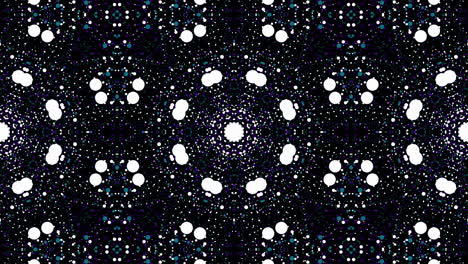 geometric kaleidoscope mosaic design. abstract purple background with small white and green dots. looped animation.