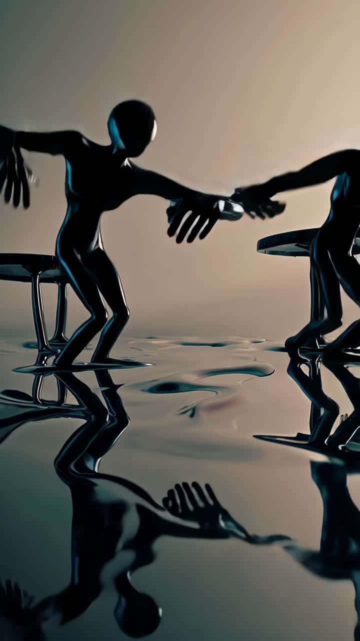 Alien Figures in a Reflective Liquid Environment