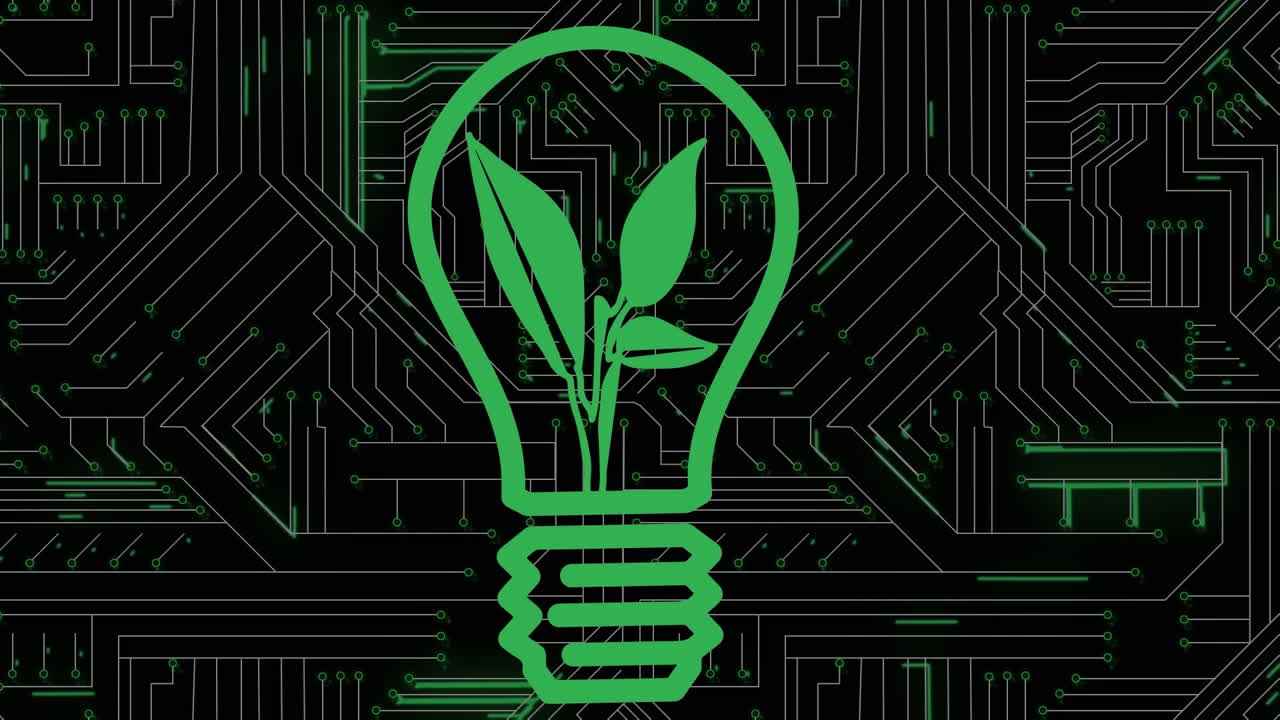 Animazione di una lampadina con una foglia all'interno sopra un processore