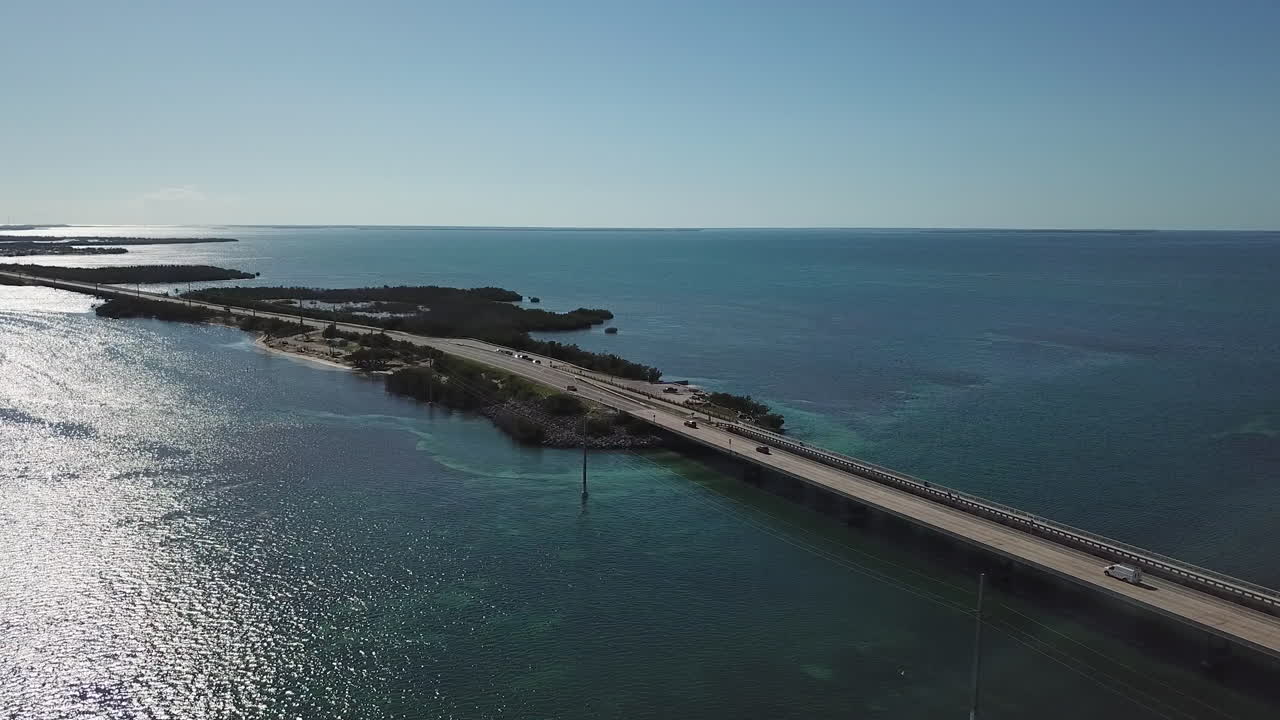 Drone view of the Seven Mile Bridge in the Florida Keys