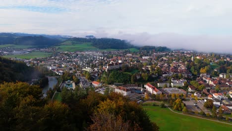 aerial view of a town in switzerland with a castle