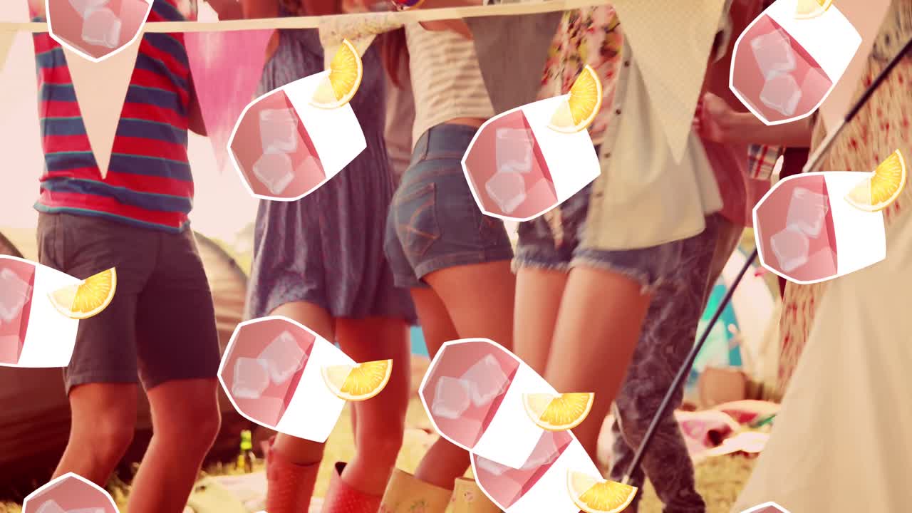 다양한 친구들이 춤을 추는 술 아이콘의 애니메이션