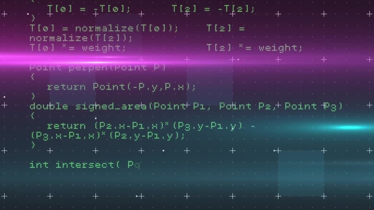 Animation of pink light trail over data processing against green background