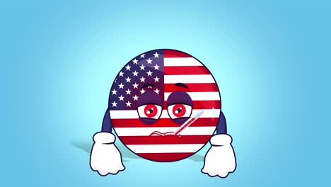 cartoon usa icon flag united states of america ill with face animation