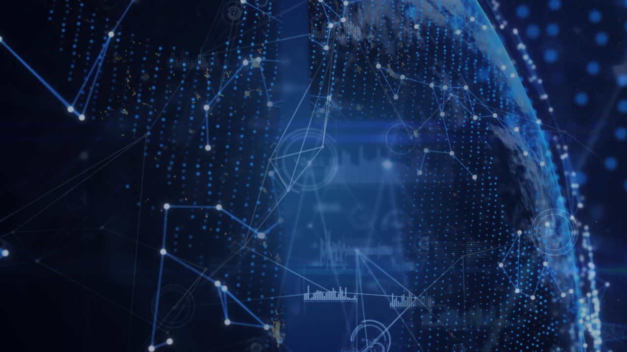 Animation of data processing and shapes on black background
