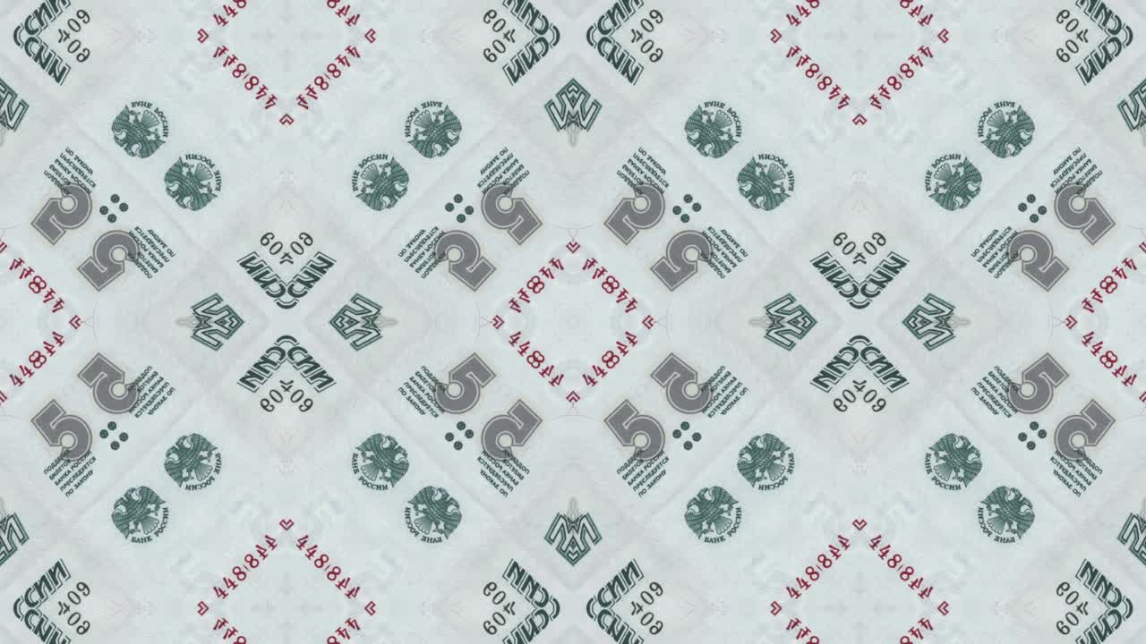 billete de dinero de rublo ruso gráfico de movimiento abstracto mosaico de bucle sin costuras. fondo de animación de negocios creativos