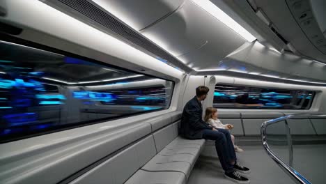 father and daughter on a modern subway train
