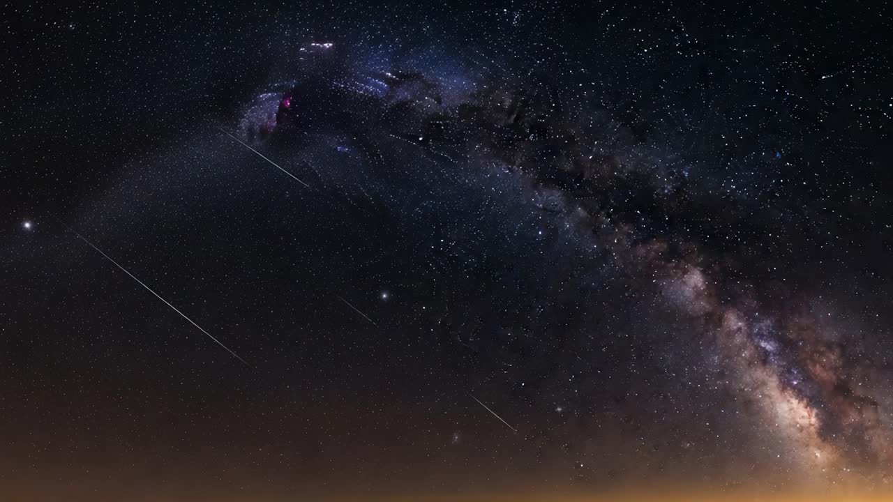 Meteors streaking across the Milky Way night sky