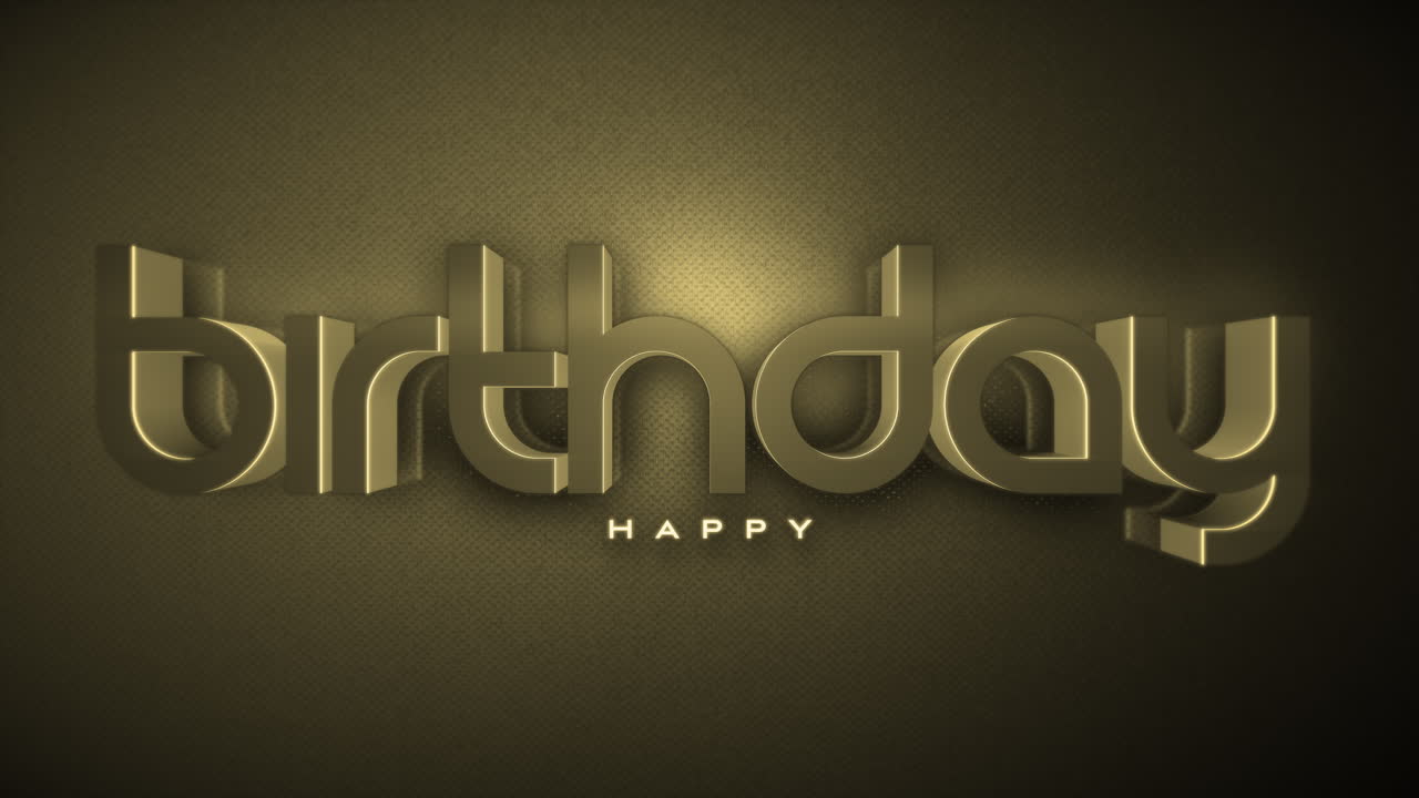 Gleaming gold Happy Birthday text on dark background