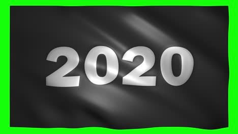 2020 escrito en la bandera negra en la pantalla verde para la llave de croma