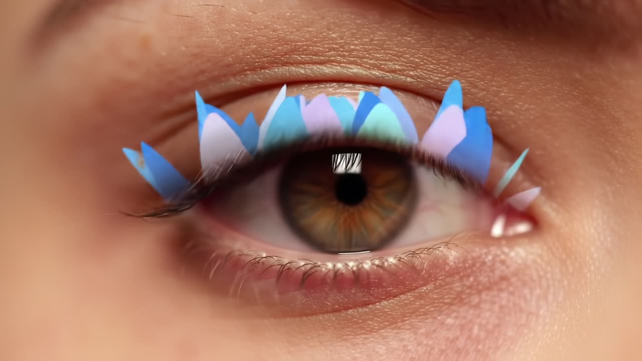 Artistic Eye Makeup with Floral Design: A Creative Transformation Showcasing Colorful Petals on Eyelids for a Unique Look in Fashion and Beauty