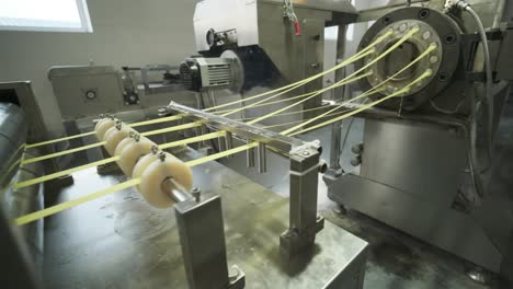 la línea de producción de la fábrica mueve bocadillos de patata. línea de fabricación de la fábrica de pasta, producción de pasta