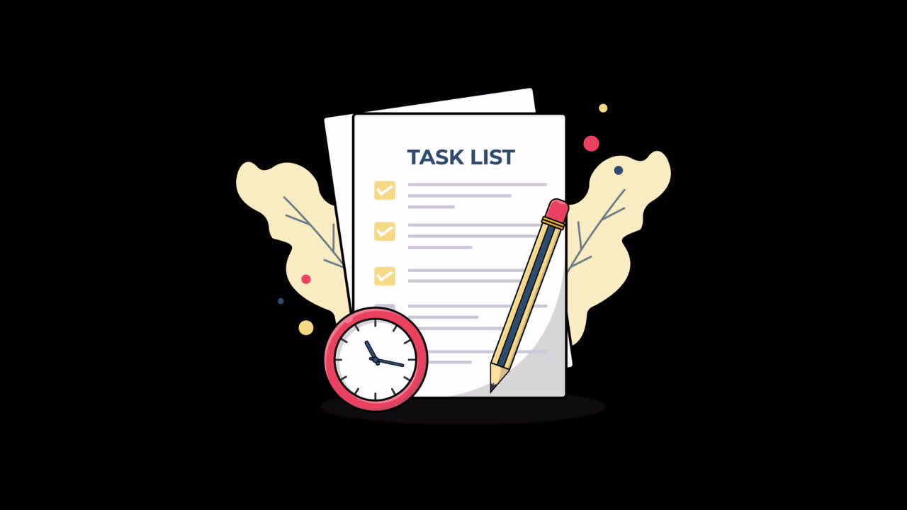 Animated Task List with Pencil and Clock for Productivity