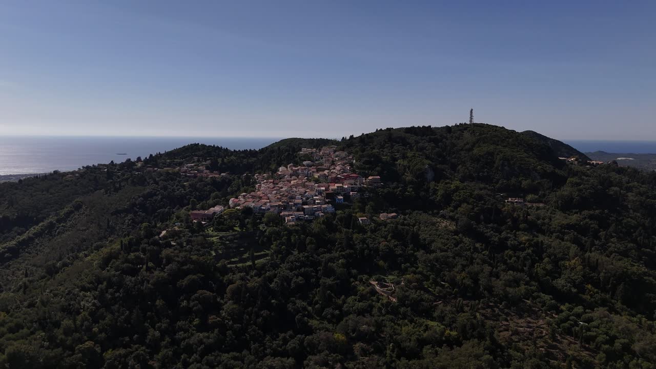 Drone approaching Chlomos, Corfu, Greece