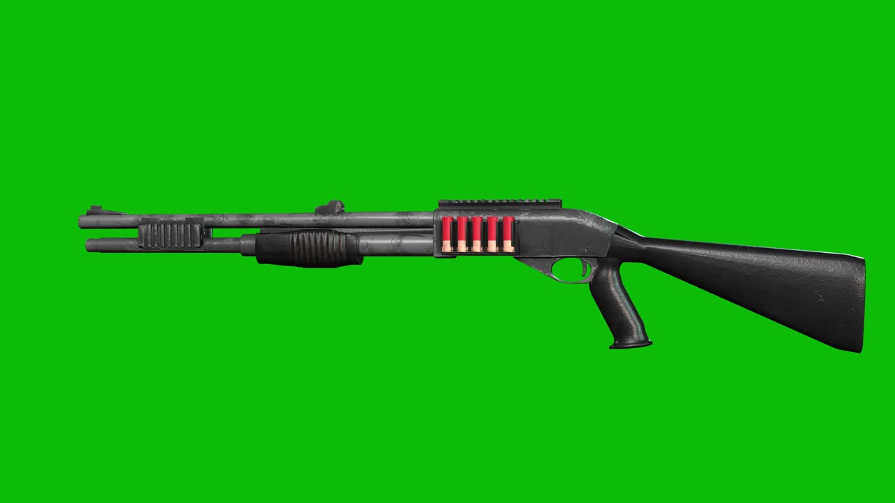 3D model of a modern Longbow shotgun rotating 360 degrees on green screen 3D animation