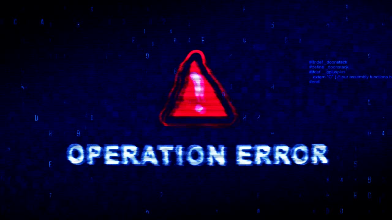 Operation Error  Text Digital Noise Twitch Glitch Distortion Effect Error Loop Animation.
