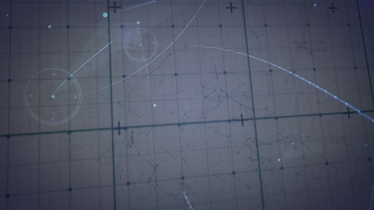 animación de la red de conexiones con iconos sobre la cuadrícula